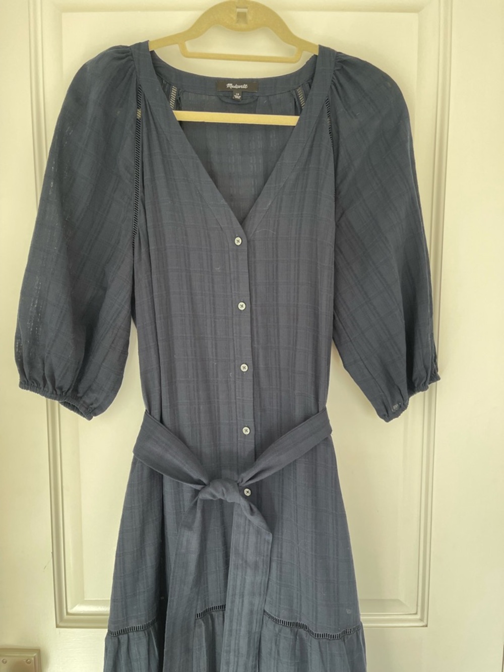 Madewell Midi | Maxi Prairie Dress, 100% Cotton Navy Windowpane, Size 8-10